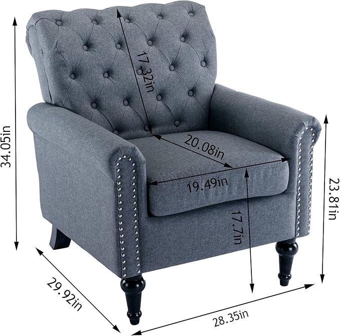 Upholstered Accent ChairsMid Century Armchair Sofa ChairsComfy Living Room ChairButton Tufted Reading Chair for Living Room BedroomStudy (1 Dark Grey)