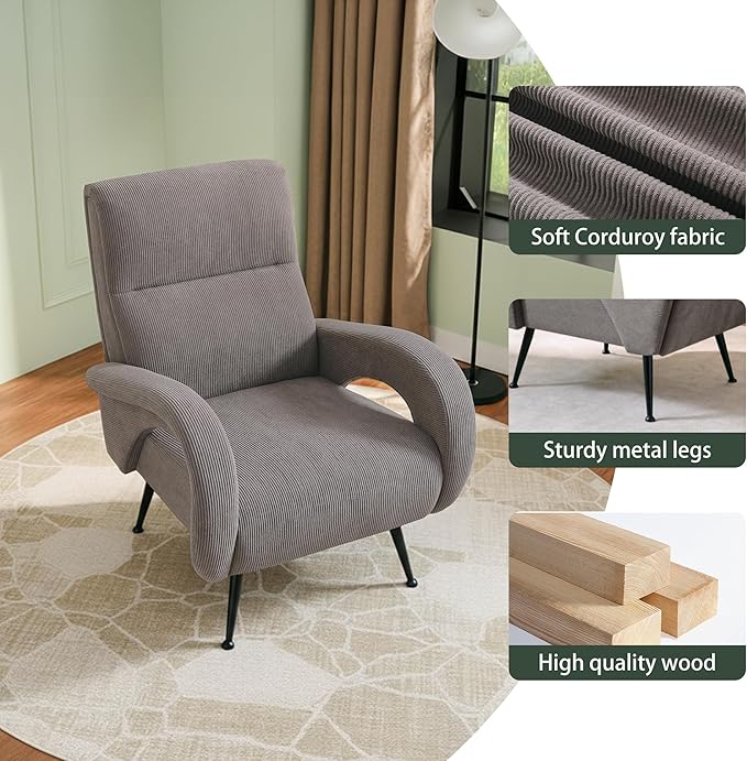 Modern Accent Chair Reading Chair with Corduroy Fabric Upholstered and Hight Backrest Single Sofa Chairs for Living Room Apartment Bedroom and Small Spaces. (Brown)