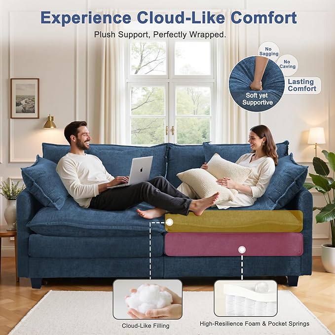 77 Cloud Chenille Sofa Set with Pillows Deep Seat Loveseat Couch for Apartments Space Saving 2-Seater with Solid Wood Frame Easy Assembly (1YR Guarantee)