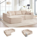 Boneless L-Shaped Modular Sectional Sofa 107 Modern Corduroy Upholstery Couch with Chaise for Living Room 3-Seater L Cloud Couches with Deep Seat No Assembly Left Facing Chaise Beige