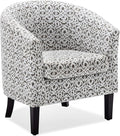 BELLEZE Accent Barrel Chair Linen Round Chair Club Tub Sofa Corner Chair with Flared Legs and Cozy Soft Padding for Living Room Bedroom Waiting Room - White &amp Brown