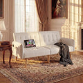 TYBOATLE Modern White Faux Leather Upholstered Convertible USB Folding Futon Sofa Bed 65 Couch Love Seats Furniture for Small Space Configuration Apartment Dorm Living Room Office
