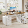 Farmhouse Desk with Drawers &amp Power Outlet White Home Office Desk with Adjustable File Organizer 71 Executive Desk with Storage Computer Desk with Privacy Panel