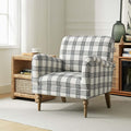 HULALA HOME Modern Accent Chair with Arms &amp Wooden Legs Comfy Upholstered Armchair Sofa Chair for Bedroom Living Room(Plaid Pattern Black)