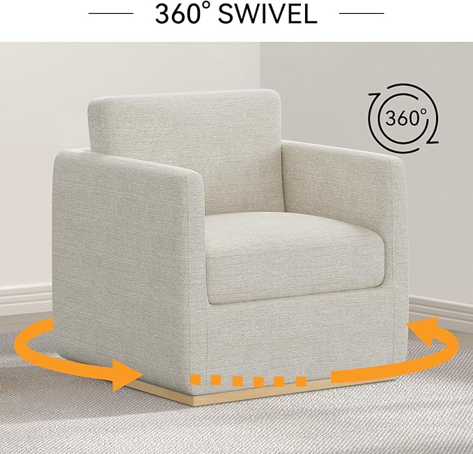 Swivel Barrel Chair Premium Comfy Round Accent Chair for Living Room Mid Century Modern Reading Chair for Adults Wingback Armchair for Small Spaces Bedroom Side Chairs for Home/Office/Ivory White