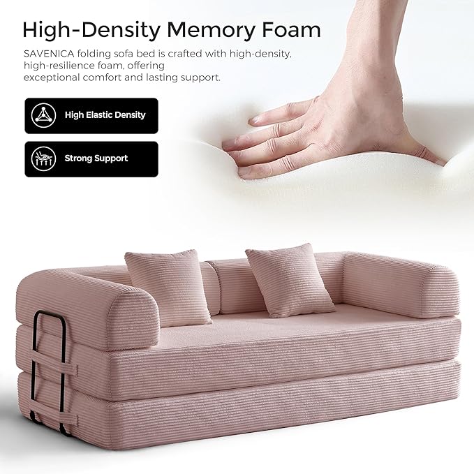 79 Floor Sofa Bed Convertible 5-in-1 Sleeper Sofa with Non-Slip Base Corduroy Couch Expandable Design No Tools Needed for Home Guest Room (Pink)