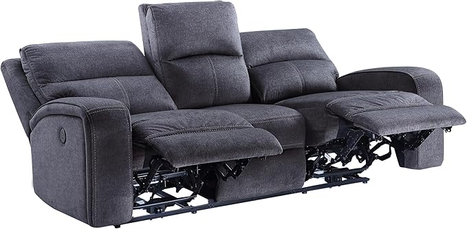 Steve Silver Furniture Lovell Upholstered Power Reclining Sofa Zero Wallhugger w/USB-Charging Port Charcoal Plush and Space-Saving Design Living Room Home Theater 42 D x 87 W x 42 H Grey