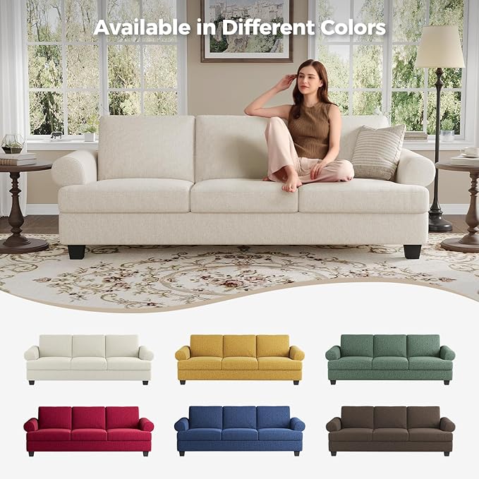 91 Inch Lawson Sofa with Extra Deep Seats Oversize Mid-Century 3-Seat Sofa Couch for Living Room Apartment Lounge White
