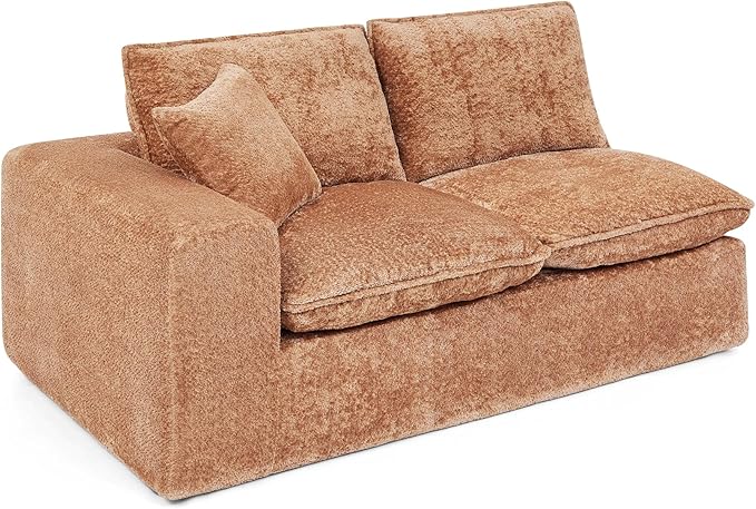 L-Shaped Boneless Modular Sectional Cloud Couches 6 Seat Modular Boucle Floor Foam Boneless Sofa Couch with Ottoman Headrest Pillows and Removable Cushions