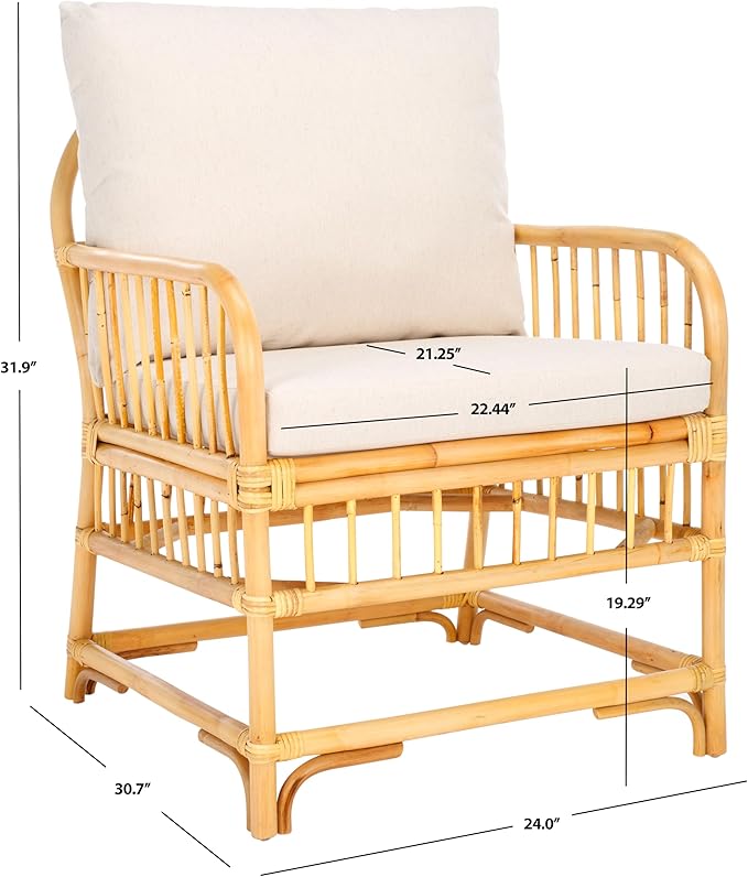SAFAVIEH Home Collection Reiley Tropical Coastal White/Natural Accent Chair with Cushion (Fully Assembled)