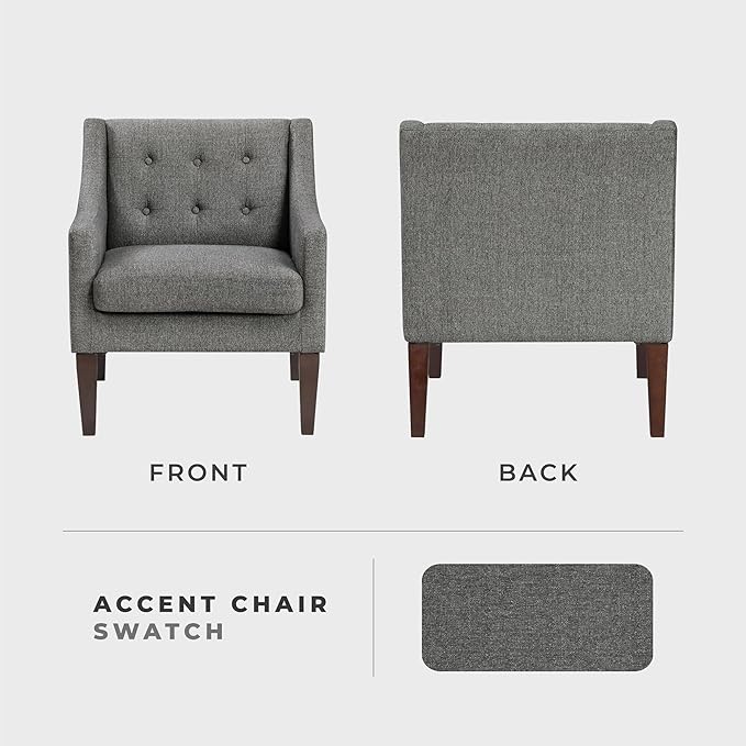 Lexicon Living Room Accent Chair Textured Fabric Upholstered Arm Chair with Button Tufted Back Sloped Arms and Wooden Legs Dark Gray