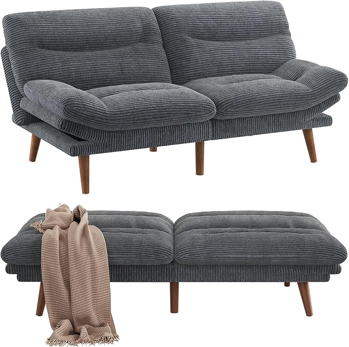 Pipishell Futon Sofa Bed Modern 73 Futon Couch Convertible to Bed &amp Lounger Compact Size Corduroy Loveseat Durable Construction - Fits Small Spaces ApartmentsStudy Room (Volcanic Gray 73 I