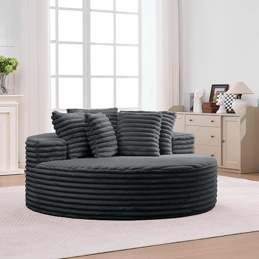 Oversized Upholstered Chaise Lounge Chair Indoor Corduroy Deep Seat Accent Chair Plush Boneless Barrel Sofa Chair for Living Room Bedroom Apartment (Gray 62.9 Inch)