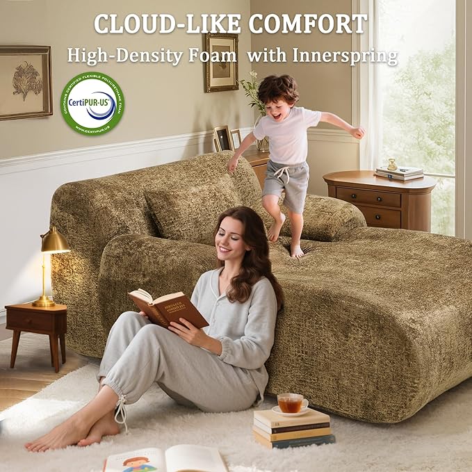 66 Inches Oversized Chaise Lounge Indoor No Assembly Required Single Sleeper Sofa Chair with Lumbar Pillow Upholstered Boneless Sofa Bed for Living Room Bedroom