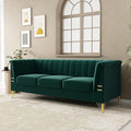 83.46 W Green Velvet Sofa Couch with Metal Gold Legs 3-Seater High Arm Upholstered Sofa for Living Room Bedroom Office (Green)