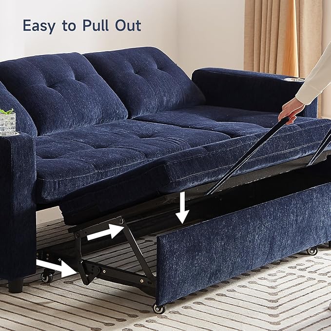ONBRILL Sleeper SofaPull Out Couch Bed with Storage ChaiseL Shaped Cloud Couch with Adjustable BackrestSectional Couches for Living RoomApartmentTool-Free Assembly ChenilleBlue