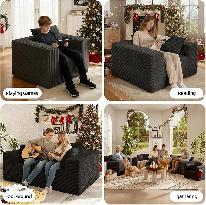 Single Cloud Sofa Giant Bean Bag Chair with High Backrest &amp Wider Armrest Foam Boneless Couch for Small Spaces Comfy Furry Sofas with Pillows for Living Room Bedroom Apartment Dorm Office