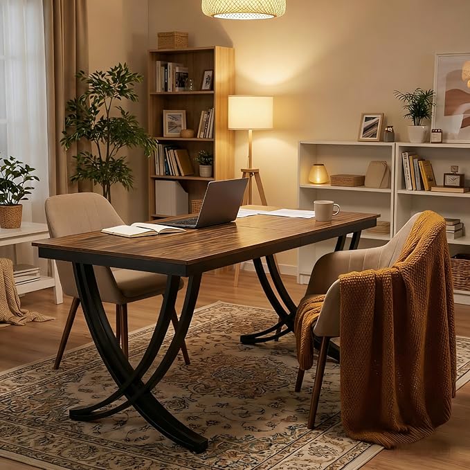 LITTLE TREE 2 Person Computer Desk 78.7-Inch Extra Long Large Office Desk for Home Office Shared Executive Desk for Two with Spacious Work Surface Rustic Brown and Black