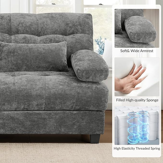 119'' Modular Sectional Cloud Couch with 2 OttomanDeep Seat Sleeper Sofa U Shaped Sectional CouchConvertible Upholstered Comfy Chenille Sectional Sofa for Living RoomBedroom(Grey)