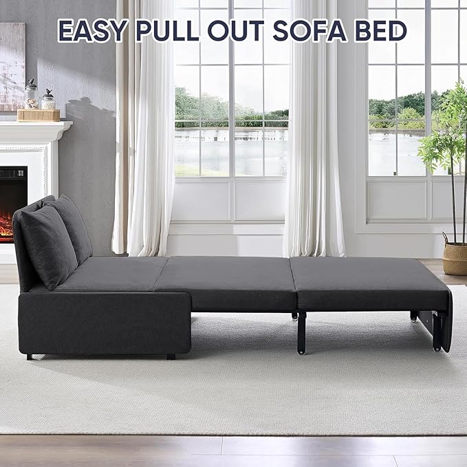 ijuicy 3 in 1 Twin Sleeper Sofa with Pullout Bed Linen Pull Out Sofa Bed Convertible Loveseat Couch Beds with Pillows and Tri-fold Mattress for Small Space Apartment Dark Grey