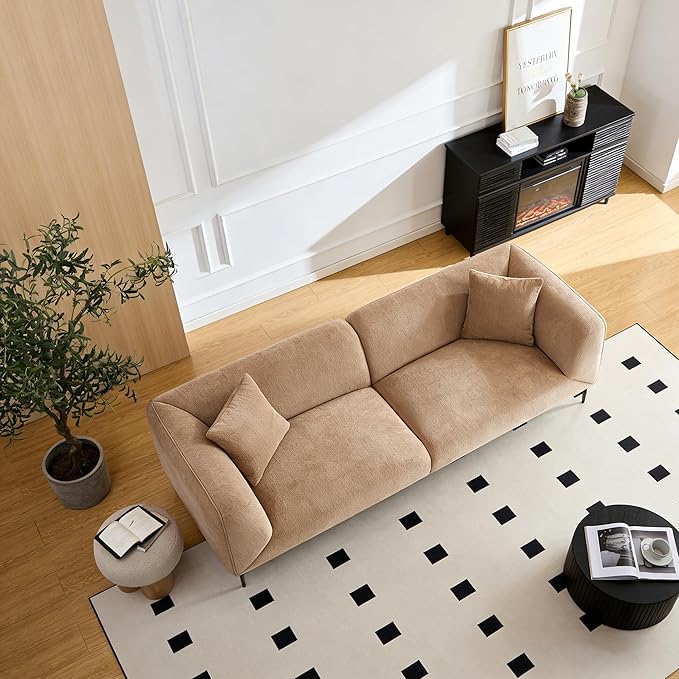 82 Modern Couch Camel Sofa 3 Seater Luxury Boucle Sofas Upholstered Minimalist Sofas with Metal Legs Cloud Deep Seat Curved Couches for Living Room Bedroom Home Office Apartment
