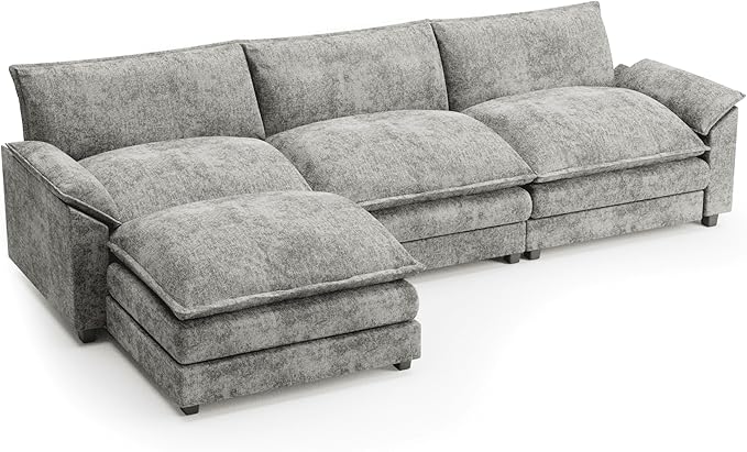 Shahoo Sectional Modular Sofa L Shaped Chenille Fabric Couch with High Supportive &amp Soft Sponges and Removable Ottoman Sleeper Comfy Upholstered Furniture for Living Room Grey