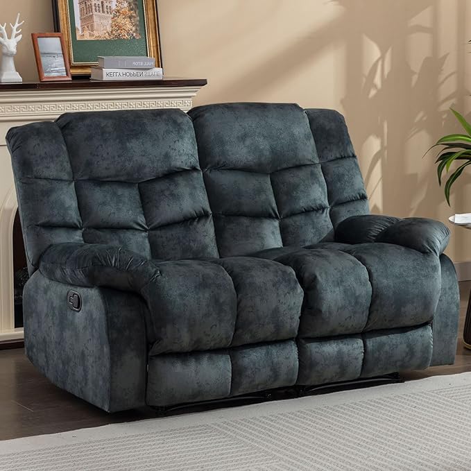 EBELLO Loveseat Recliner Sofa for Living Room Extra Wide Modern Overstuffed 2 Seat Reclining Manual Sofa Chair Breathable Fabric and Padded Cushion Green Grey