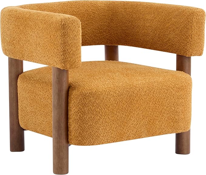 Christopher Knight Home Carly Low Profile Accent Chair Round Backrest Side Chair Living Room Armchair with Boucle Fabric Cushion Comfy Reading Chair for Bedroom Wooden Single Lounge Sofa Yellow