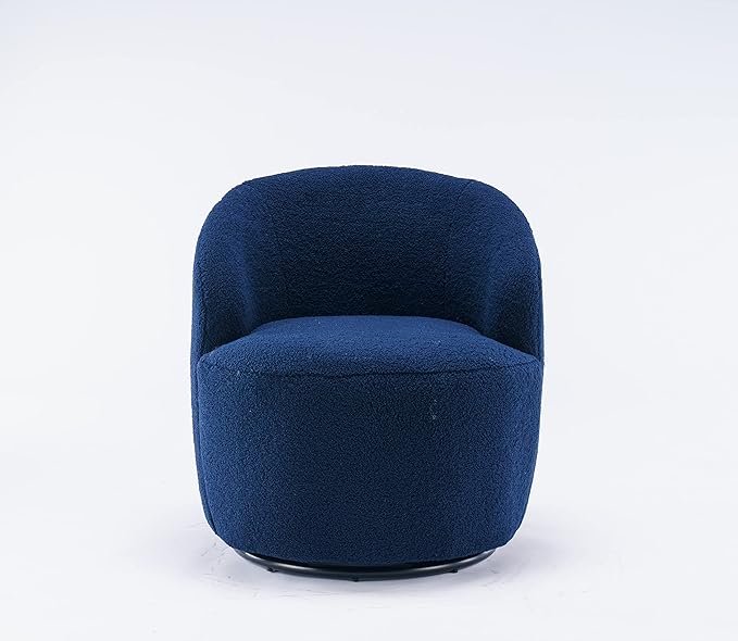 kevinplus Swivel Barrel Chair Accent Armchair for Living Room Bedroom 360 Degree Modern Round Upholstered Single Sofa Couch Chair Cozy Small Swivel Chair for Apartment Teddy Fabric Dark Blue