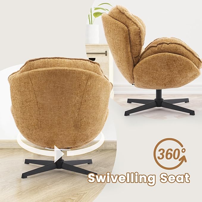 IWMH Swivel Accent Chair Set of 2 Upholstered Accent Chair Comfy Padded Cross Armchair Metal Frame &amp Wide Seat Lazy Chair Leisure Sofa Chair for Living Room Bedroom (Yellow*2)