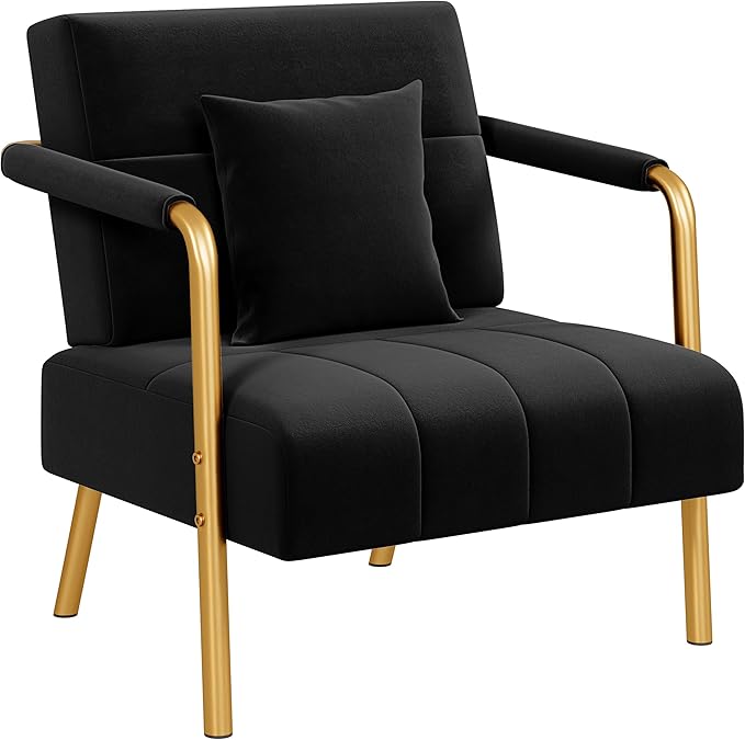 Yaheetech 30 W Modern Sofa Small Sofa Luxurious Velvet Fabric Couch with Gold-Tone Metal Arms and Legs for Living Room Home Office Studio Black