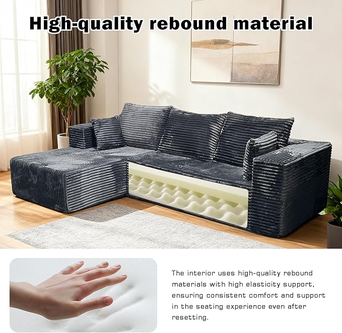 106 Modular Cloud Sectional CouchL-Shaped Couch No Assembly Required for Living Room and Bedroom Left/Gray