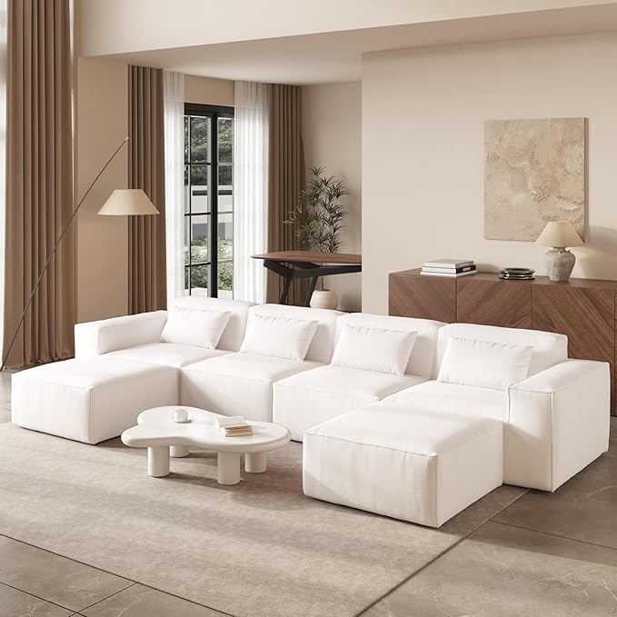JACH U-Shaped Cloud Sectional Couch 149 Huge Plus Modular Sofa Modern Comfy Sectional Couches with Reversible Chaise Ottoman Sofas Furniture for Living Room Office Apartment Beige