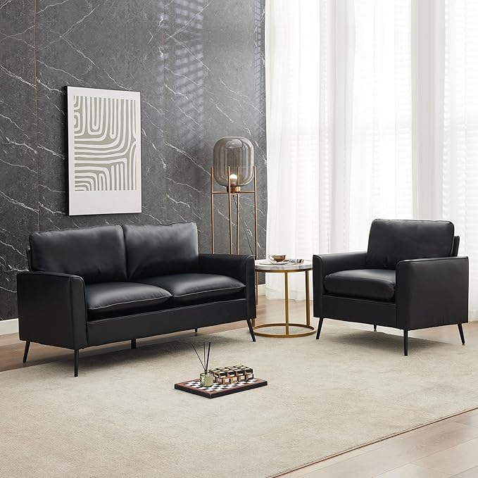 Okeysen Modern Leather Loveseat Set Upholstered Couch for Guest Mid-Century Accent Chairs for Living Room Comfy Couches for Small Spaces Sofa Chair Reading Chair for Waiting Room.