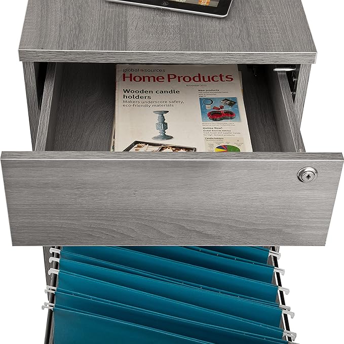 Techni Mobili Rolling Lock and Storage 2 Drawer Vertical Filing Cabinet 15.75 L x 17.75 W x 23 HGrey