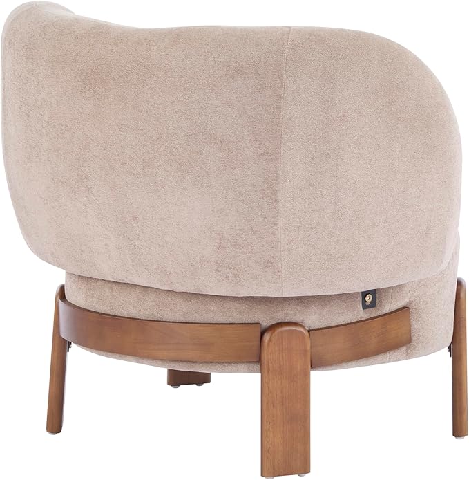 Christopher Knight Home Lily Solid Wood Wingback Accent Chair Fabric Upholstered Club Chair Curved Backrest Single Sofa Comfy Reading Lounge Chair for Living Room Soft Cushion Seating Light Brown