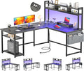 Aheaplus L Shaped Gaming Desk 59 Gaming Desk with Power Outlet and Led Lights Reversible L Shaped Computer Desk with Hutch &amp Monitor Stand Home Office Desk L Shaped Corner Desk Black Oak