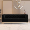 WILLIAMSPACE Chesterfield Black Sofa 3 Seater Velvet Couches Upholstered Tufted Sectional Sofa for Living Room/Office/Apartment