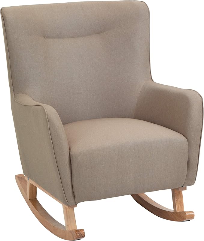 HOMCOM Modern Rocking Chair Sofa Armchair Modern Accent Chair with Thick Padding Winged Back for Living Room or Bedroom Greige