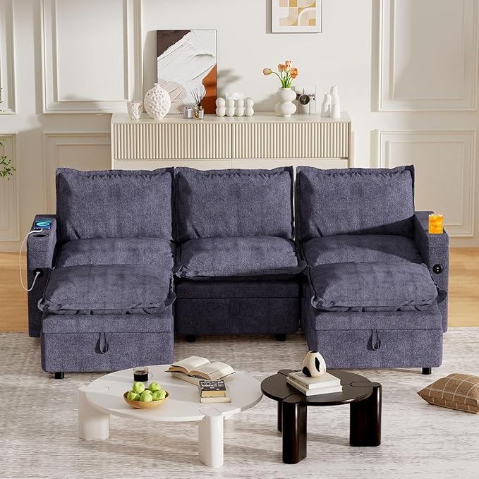 Modular Sectional Sofa 27.12 Storage Ottoman Module for Modular Sectional Sofa Living Room Coffee Table Ottoman Footrest for Convertible Sectional Couch DIY Combination Grey