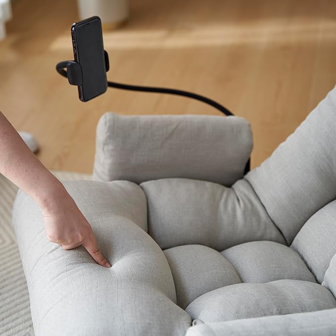 Gwen Upholstered 360° Swivel Chair Lounge Chair with Adjustable Backrest/Headrest Metal Frame Living Room Lounge Sofa and Phone Holder Comfy Bean Bag Chair Gray