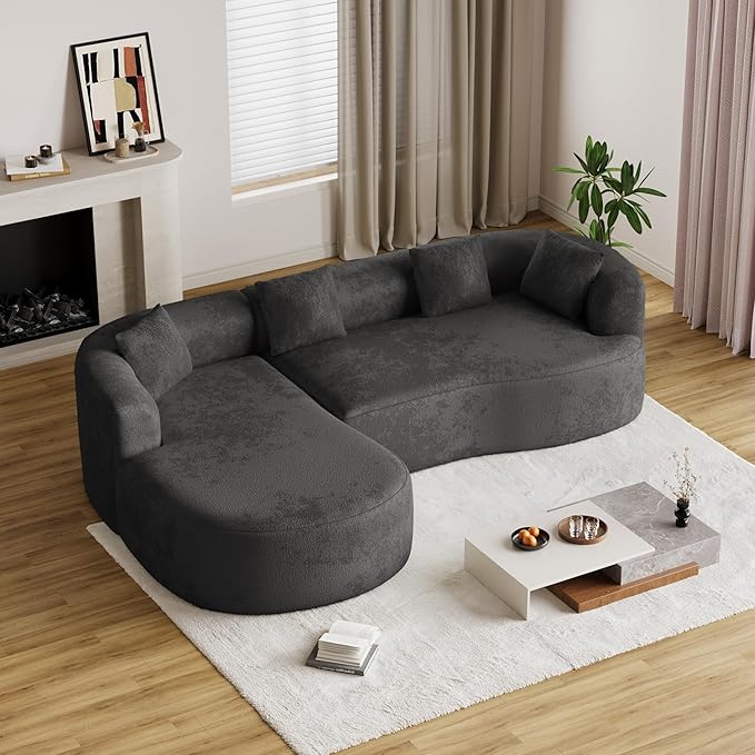 Oversized Sectional Sofa with Left Chaise for Living Room 111 Modern Curved L Shape Cloud Couch with Extra Deep Seat Modern Luxury Chenille 4 Seater No Assembly Required Black