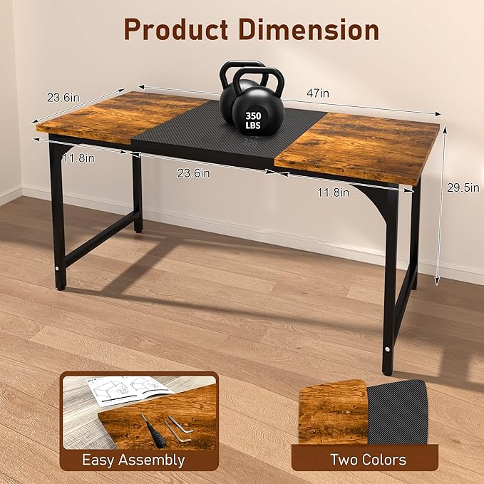 AZN 47 X 24 inch Computer Desk w/Deeper &amp Thicker Carbon Fiber Desktop Office Desk w/Sturdy Metal Frame Modern Simple Desk w/Large Legroom Study Gaming Writing Work Desk for Home Office Bedroo