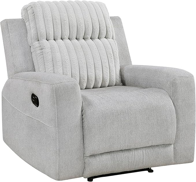 Lexicon Modern Recliner Chair for Living Room Manual Wall Hugger Textured Microfiber Reclining Chair Plush Corduroy Channel Seat Back Manual Recliner Light Gray