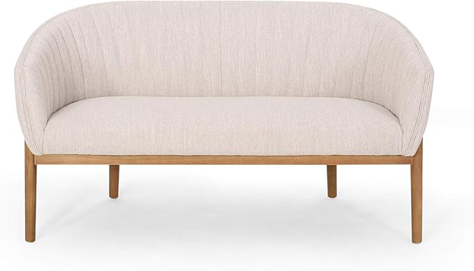 Great Deal Furniture Noble House Galena Mid-Century Fabric Loveseat in Beige