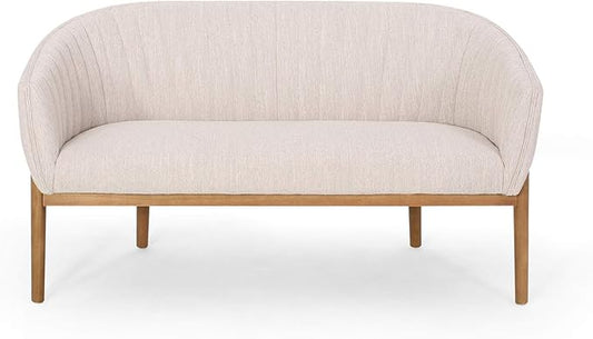 Great Deal Furniture Noble House Galena Mid-Century Fabric Loveseat in Beige
