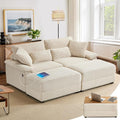 SUNWAVE 74 W Double Chaise Lounge Chair Indoor Oversized Loveseat with Storage Ottoman Corduroy Couch with USB Charging Removable Ottoman and Coffee Table Cushions for Living Room Bedroom