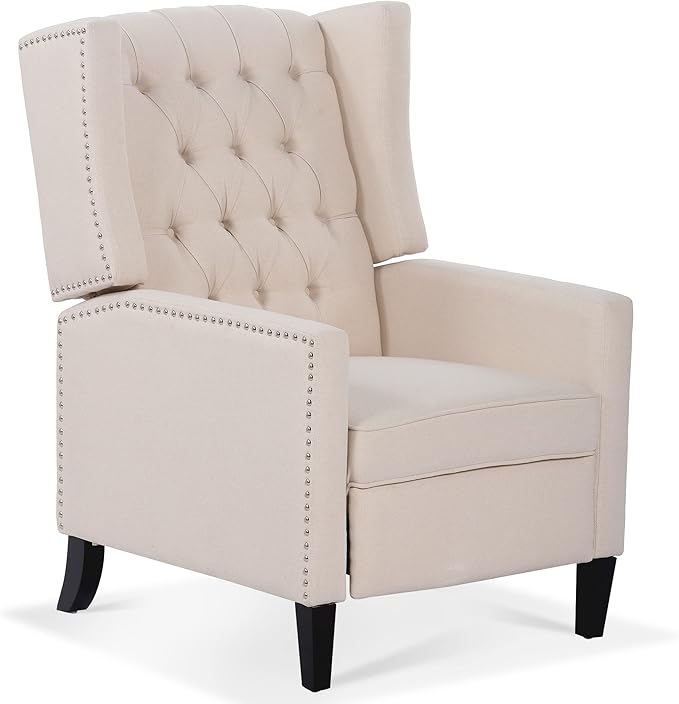 Wingback Recliner Chair Fabric Living Room Chairs Modern High Back Accent Chair Comfy Reading Chair Tufted Wing Back Chairs with Arms for Bedroom Office 27.16 Wide Beige