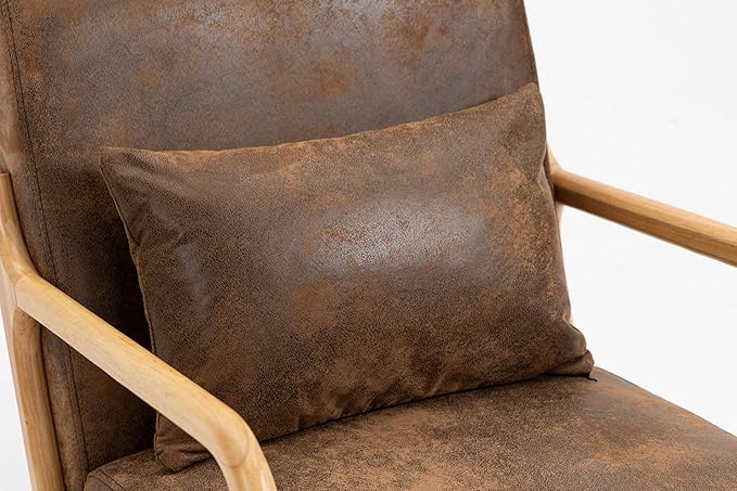 KEIKI Mid Century Modern Accent Chair Upholstered Reading Chair with Extra Lumbar Pillow Natural Jute Fabric Easy Assembly