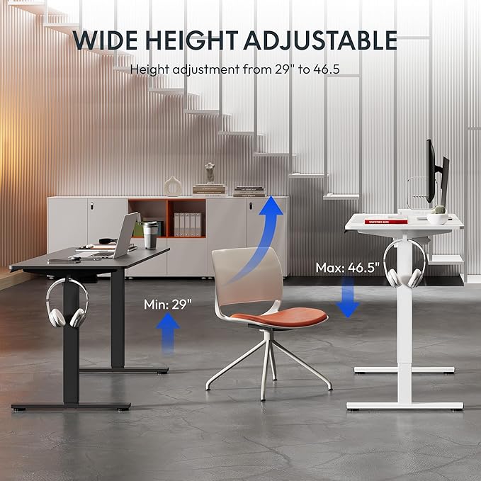 FLEXISPOT Standing Desk Electric Height Adjustable Desk with 48 x 24 Inches Splice Board Ergonomic Memory Controller Black Top + Black Frame